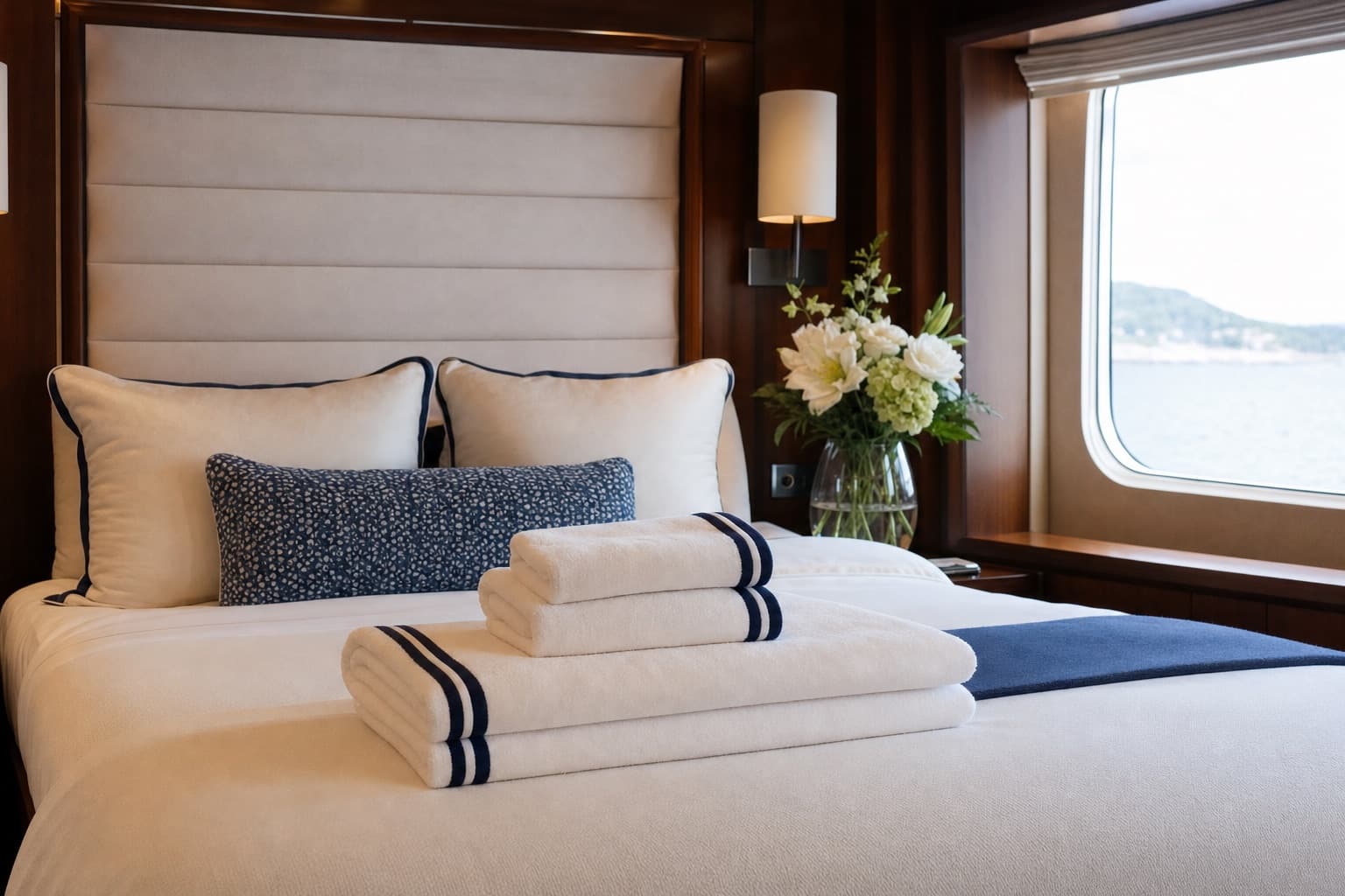 Folded towels and housekeeping detail